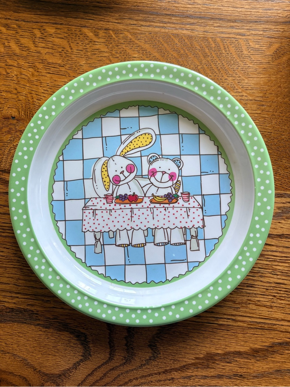 Vera Bradley Green Polka & Check Melamine Bowl and Plate Set - Cute Bunny Design - Picture 4 of 9